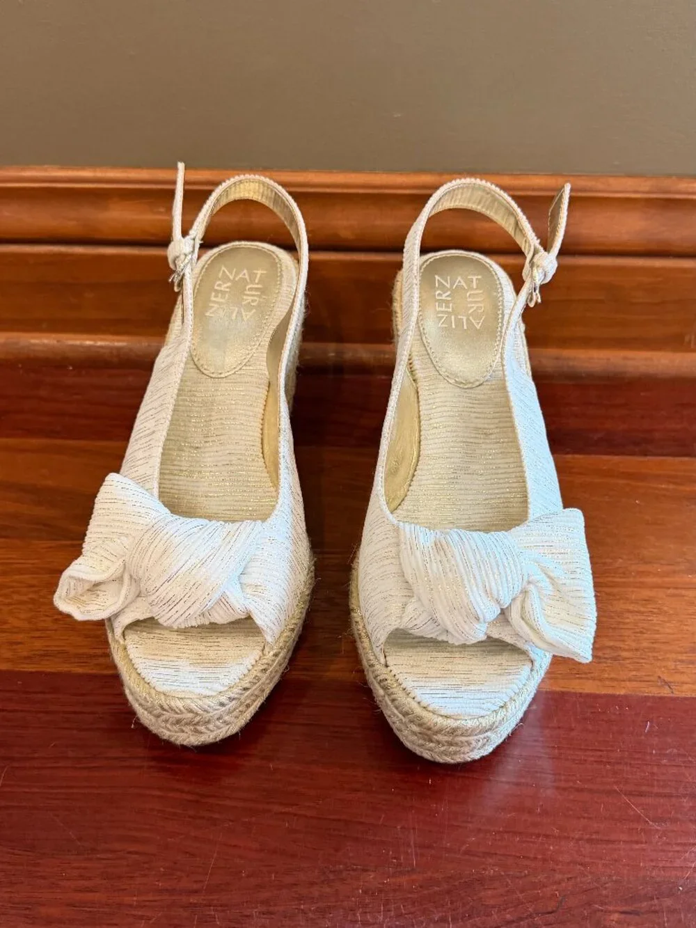 Naturalizer Bettina Peep Toe Bow Slingback Wedge Espadrilles, Size 8
